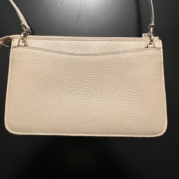 Kate Spade Leila Small Flap Crossbody Bag Light Sand Two-toned Leather Purse EUC - Picture 5 of 9